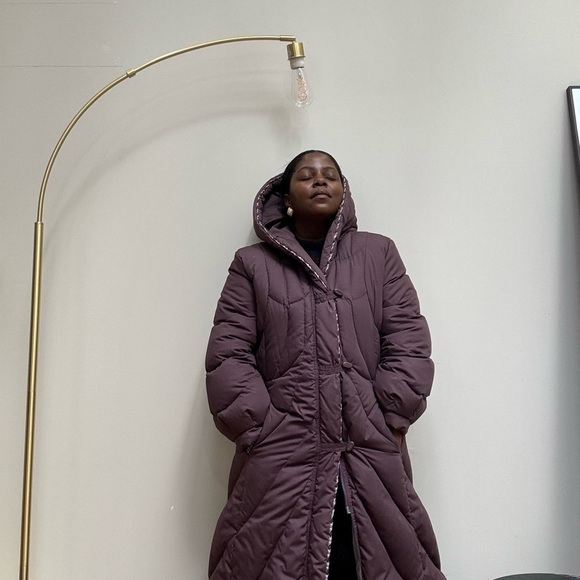 80s featherweights quilted feather puffy long down coat with hood - Picture 9 of 15